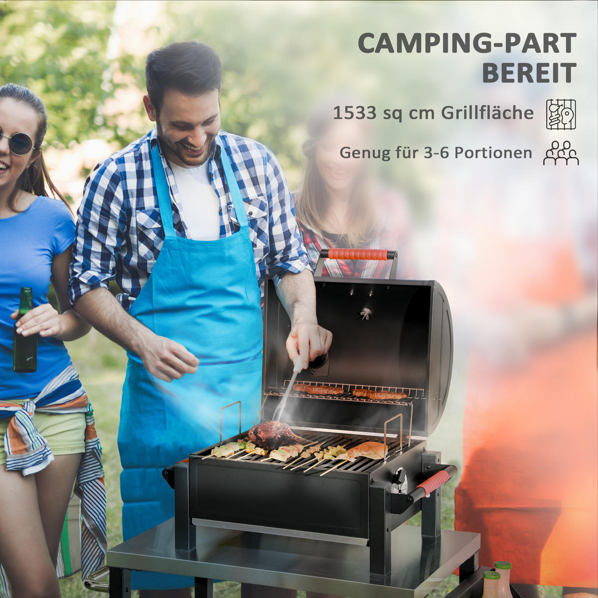 HOLZKOHLEGRILL - Schwarz, Metall (50/54/68.5cm) - Outsunny