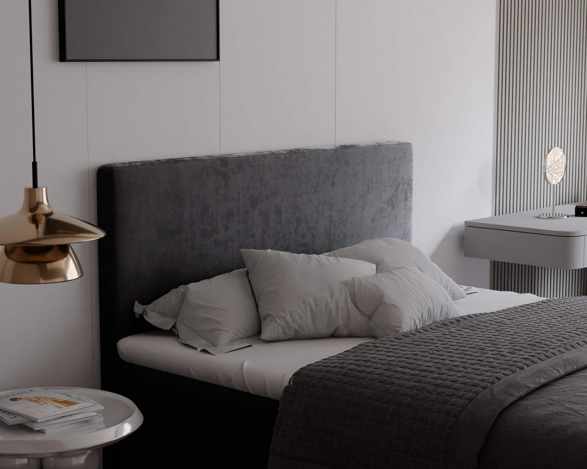 BOXBETT 180x200 cm mit Topper - Dunkelgrau, Holzwerkstoff/Textil (180/200cm) - Idohome
