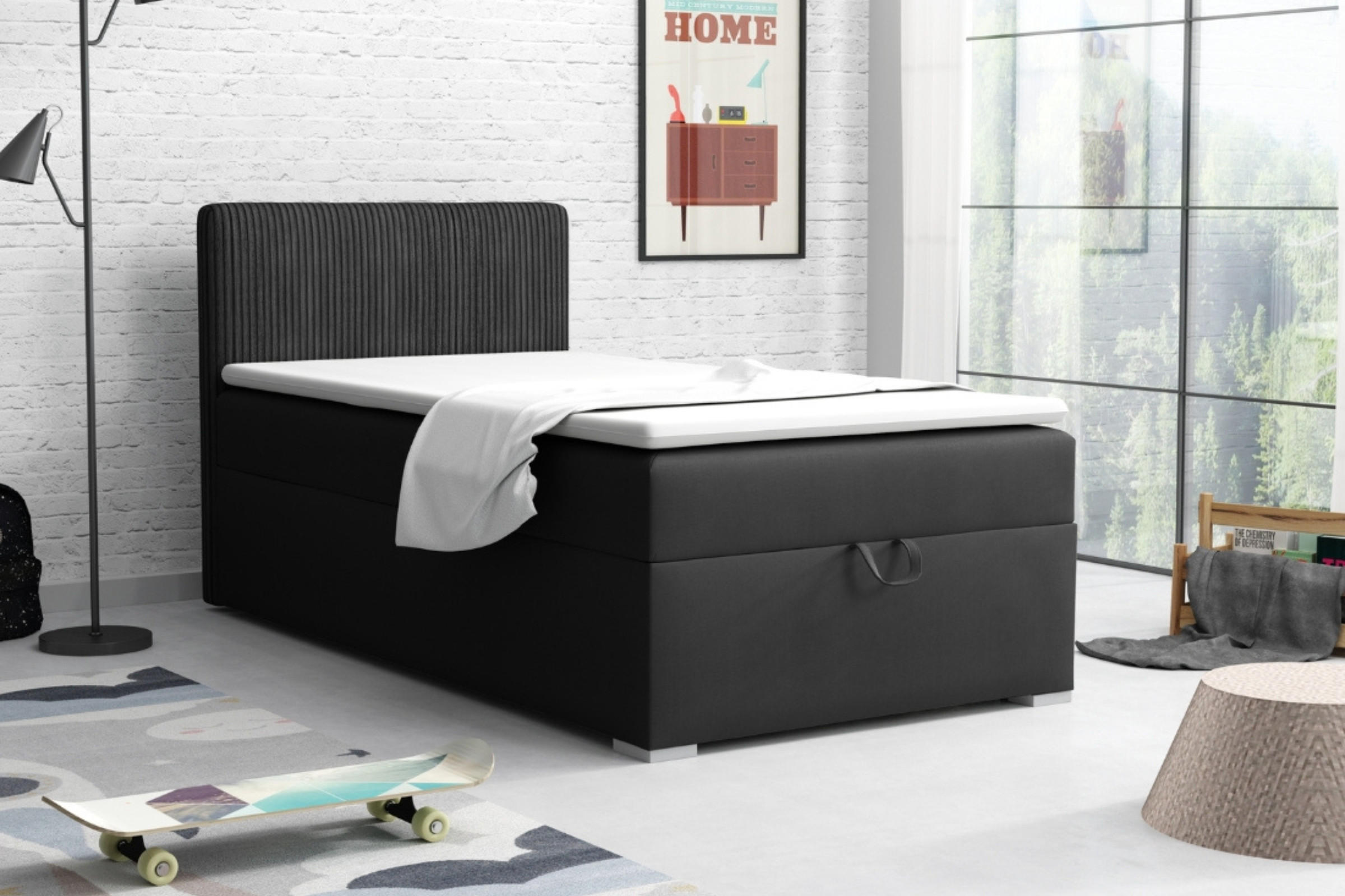 BOXBETT TEEN 4 100/200 Velours / Cord Schwarz H3 - Schwarz, Holz/Holzwerkstoff (100/200cm) - Deine Möbel 24