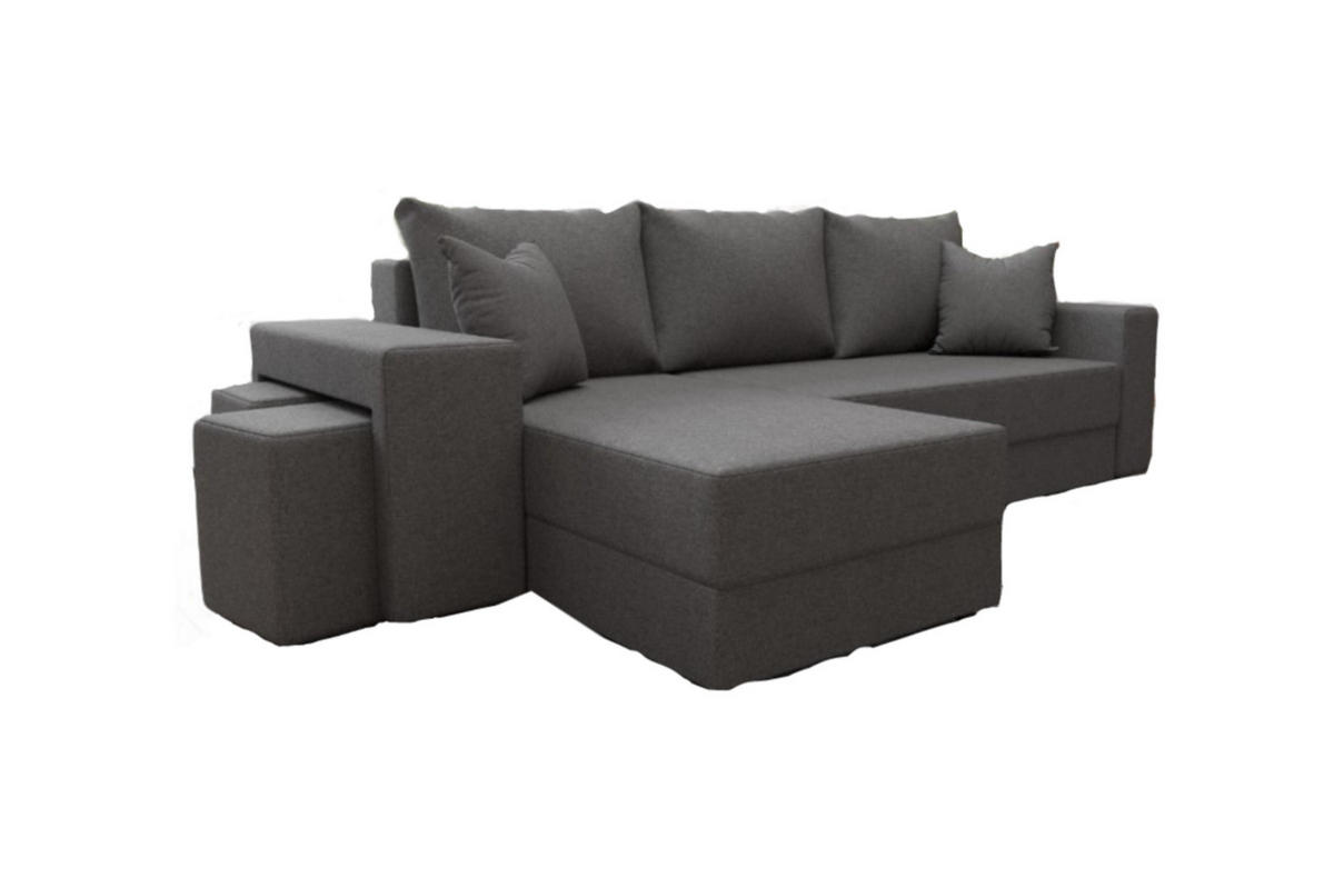 ECKSOFA Vegas mit Schlaffunktion und Ablagefläche + zwei Hocker - Grau, Textil (260/140cm) - SIMKAM Furniture