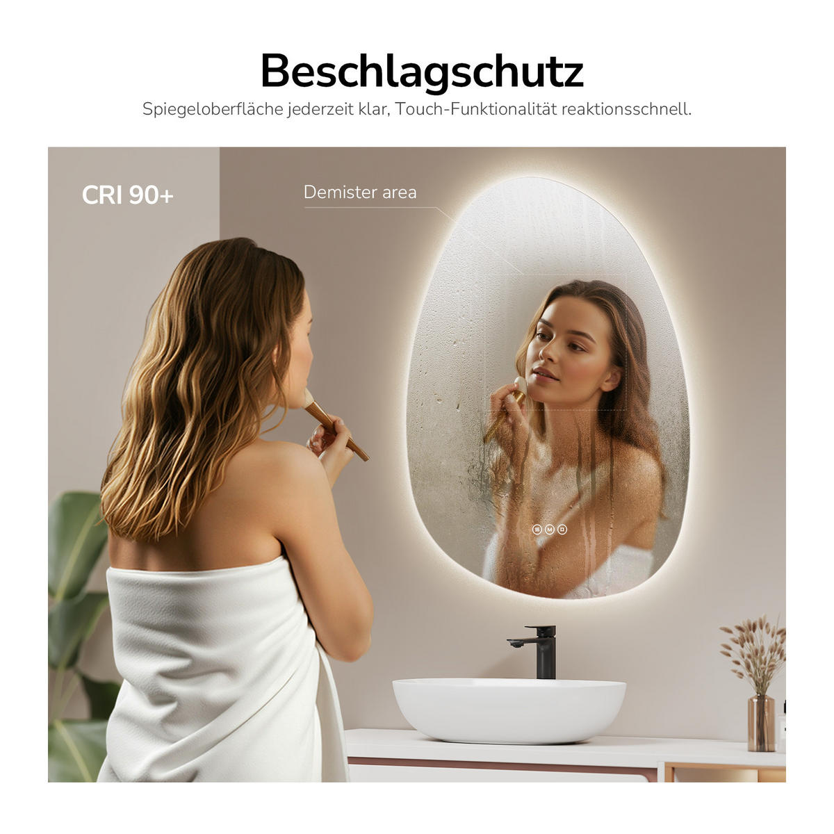 BADSPIEGEL mit Beleuchtung, Anti-Beschlag 75/55/3 cm - Weiß, Glas (55/2.9/75cm) - EMKE