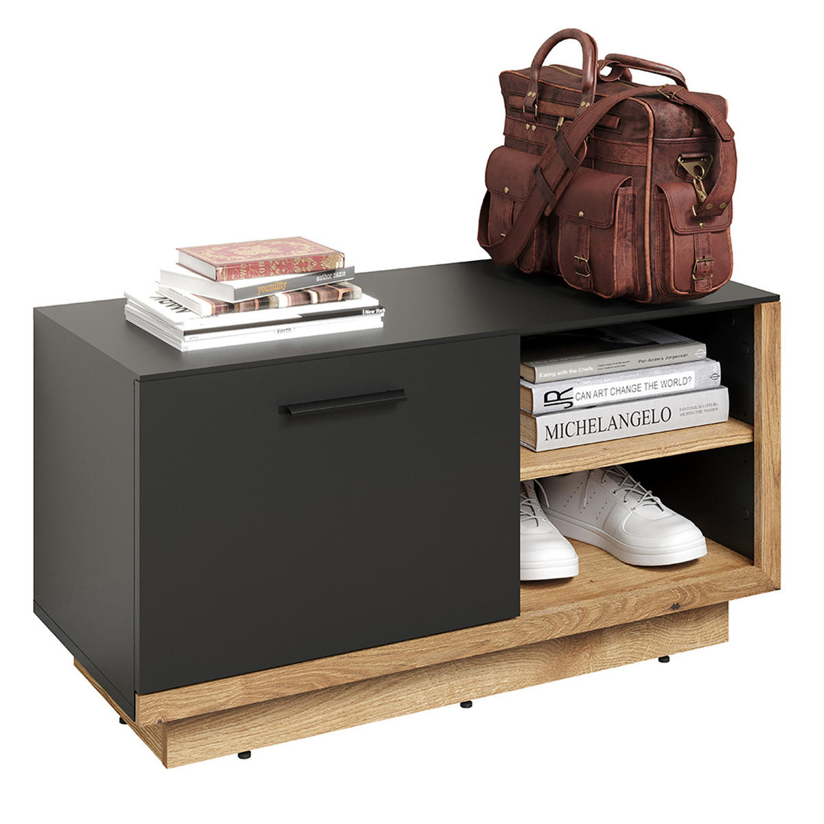 GARDEROBENBANK Synnax Grau - Grau, Holzwerkstoff (90/90/48cm) - ebuy24