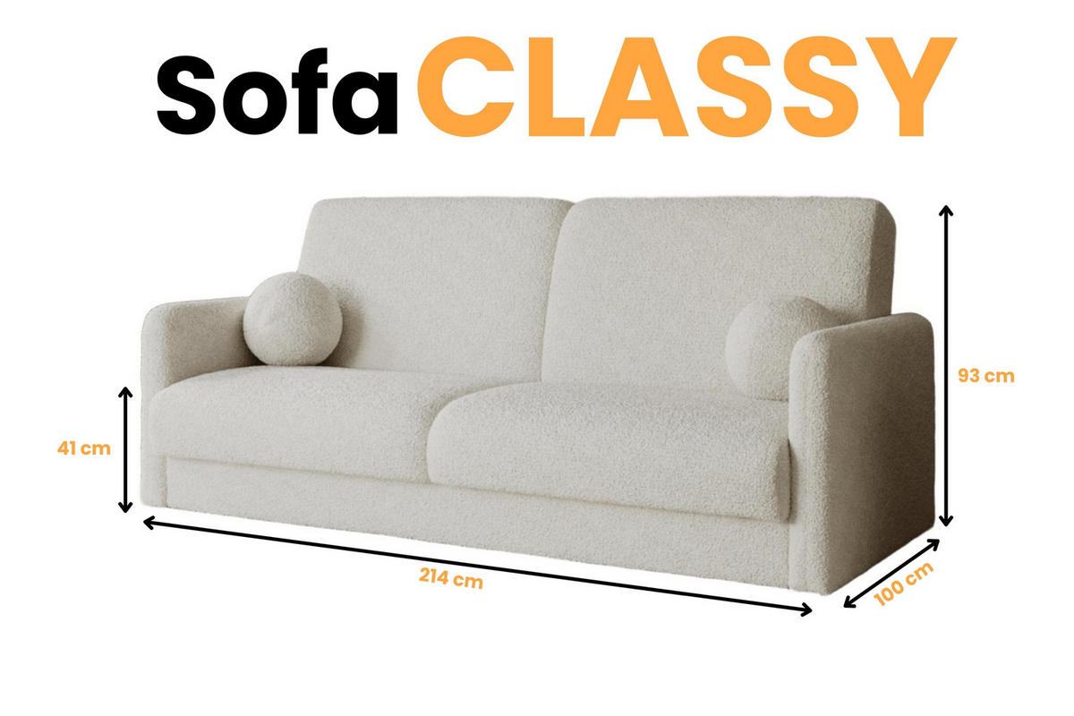 SOFA CLASSY 214cm breit in Boucle Weiß - Weiß, Holz/Holzwerkstoff (214/93/100cm) - Deine Möbel 24