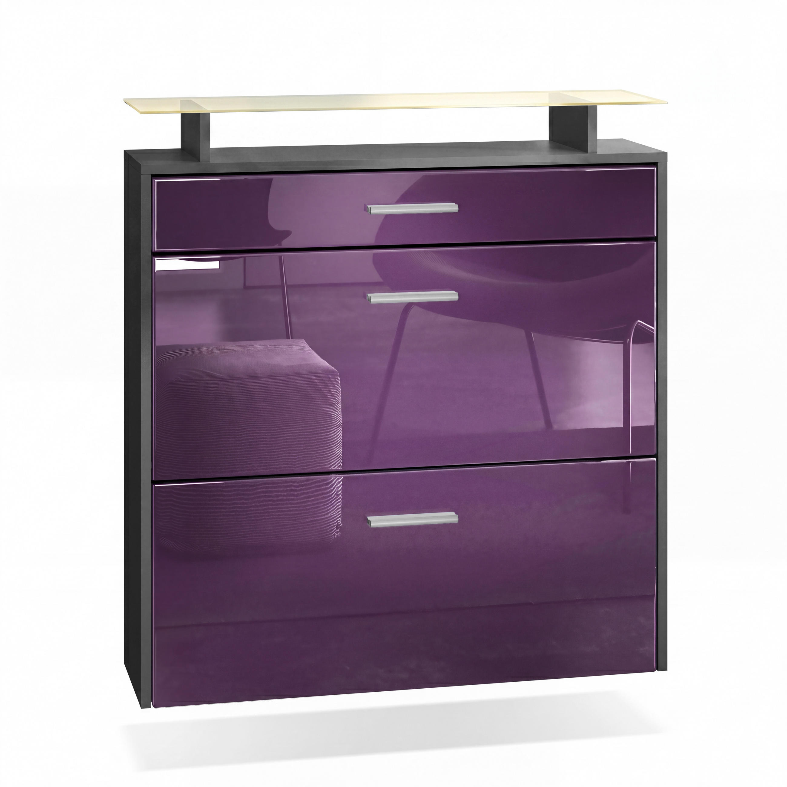 SCHUHSCHRANK Malea Fronten in Brombeer Hochglanz - Brombeere, Holzwerkstoff (89/96/23cm) - Vladon