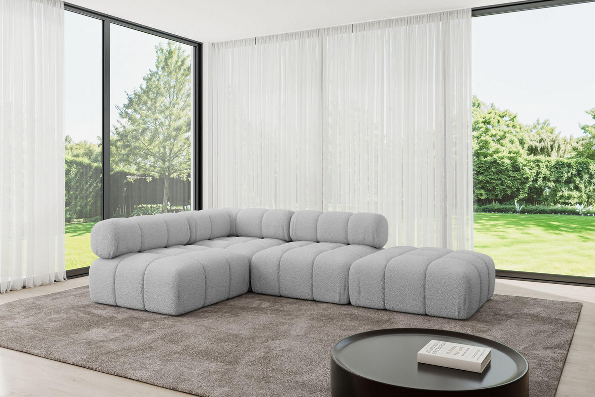ECKSOFA modulares Sofa Favio-L1 - 285x190x70 cm Hellgrau Bouclé - Hellgrau, Holzwerkstoff/Textil (285/190cm) - ALTDECOR