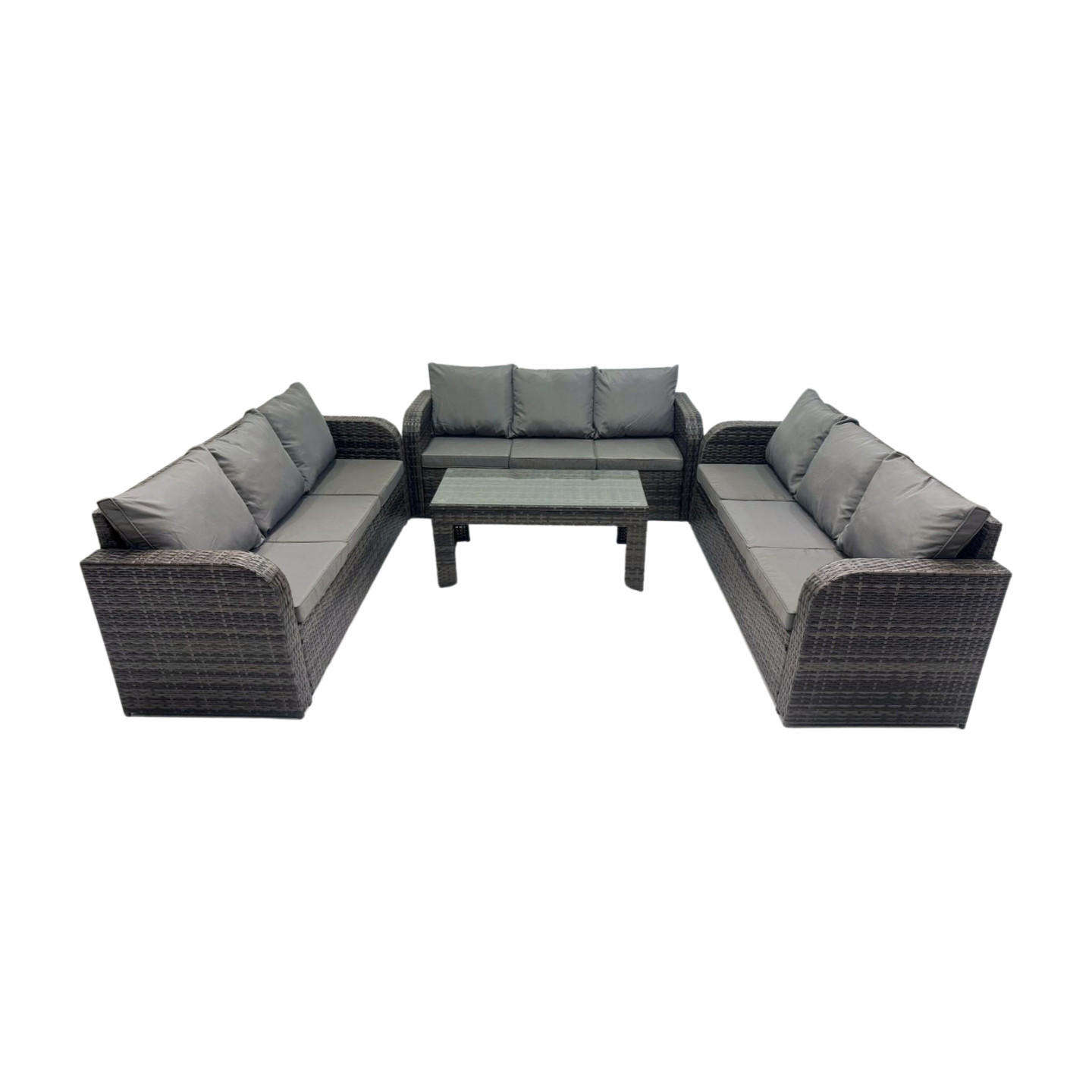 GARTENSOFA SET mit rechteckigem COUCHTISCH Polyrattan 9-Sitzer Dunkelgrau - Dunkelgrau/Grau, Glas/Kunststoff - Fimous