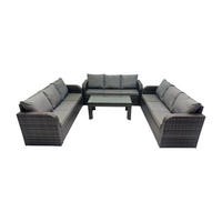 GARTENSOFA SET mit rechteckigem COUCHTISCH Polyrattan 9-Sitzer Dunkelgrau - Dunkelgrau/Grau, Glas/Kunststoff - Fimous