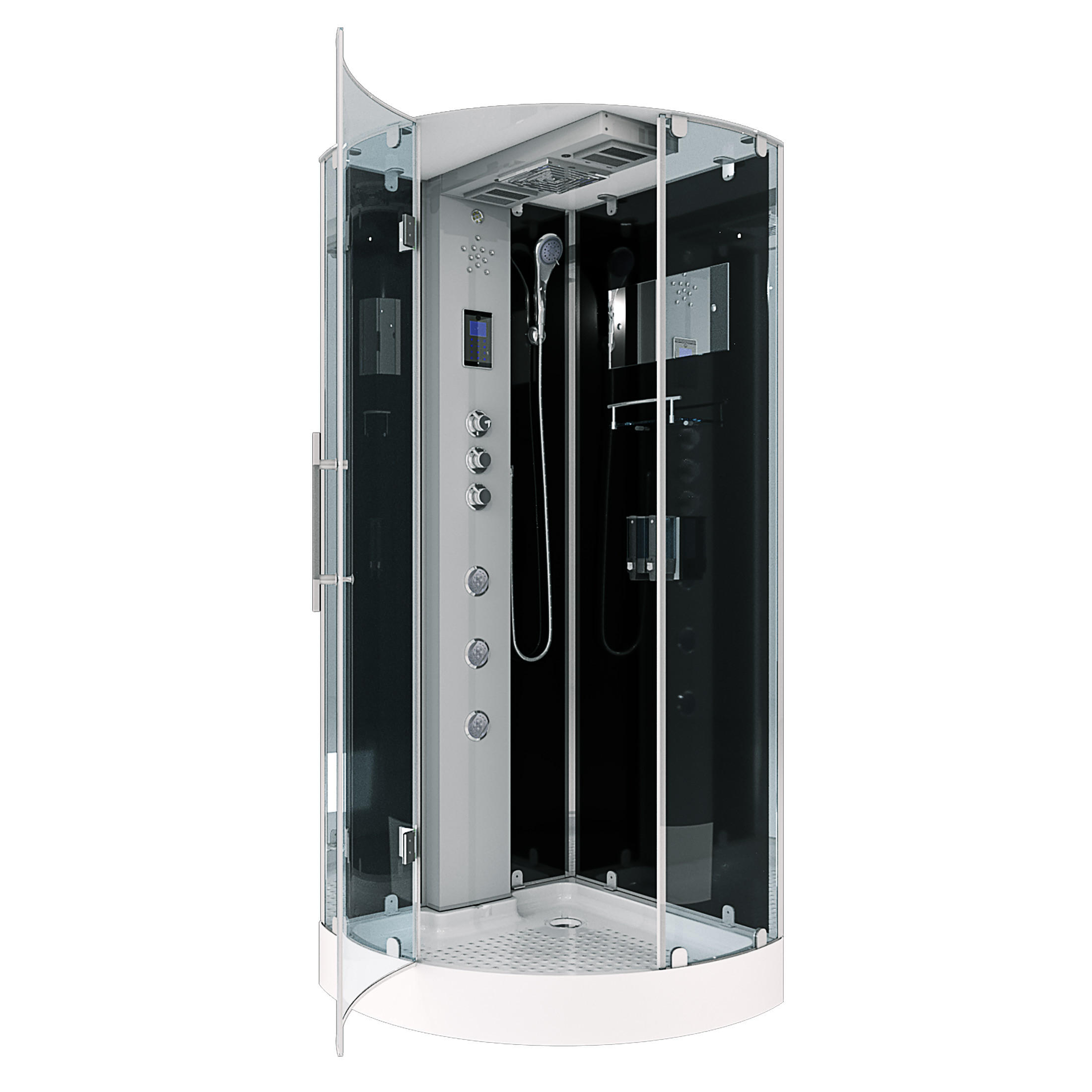 DUSCHKABINE Dusche D37-23L1 Weiß 100x100 - Schwarz, Glas/Kunststoff (100/100/218cm) - AcquaVapore by Sandra Jentho