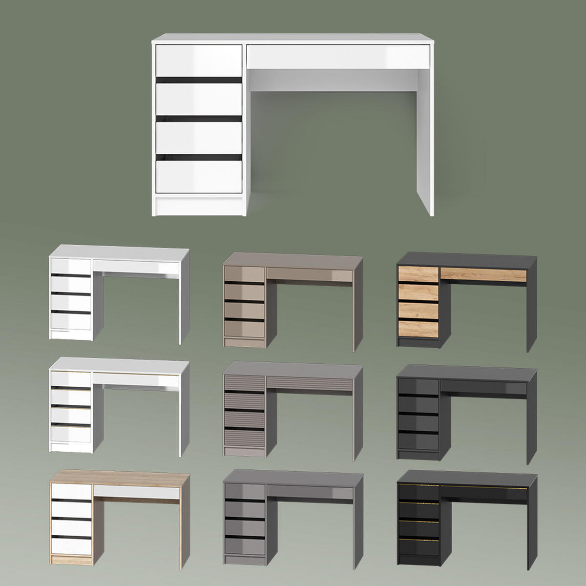 SCHMINKTISCH Imola Grau mit LED Beleuchtung und Hocker - Grau, Holzwerkstoff (120/75/55cm) - Livinity®