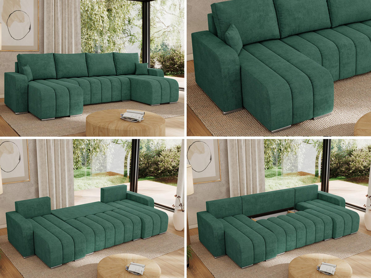 WOHNLANDSCHAFT KIRASSO U Grün Struktur - Grau/Grün, Textil/Metall (320/86/147cm) - MKS