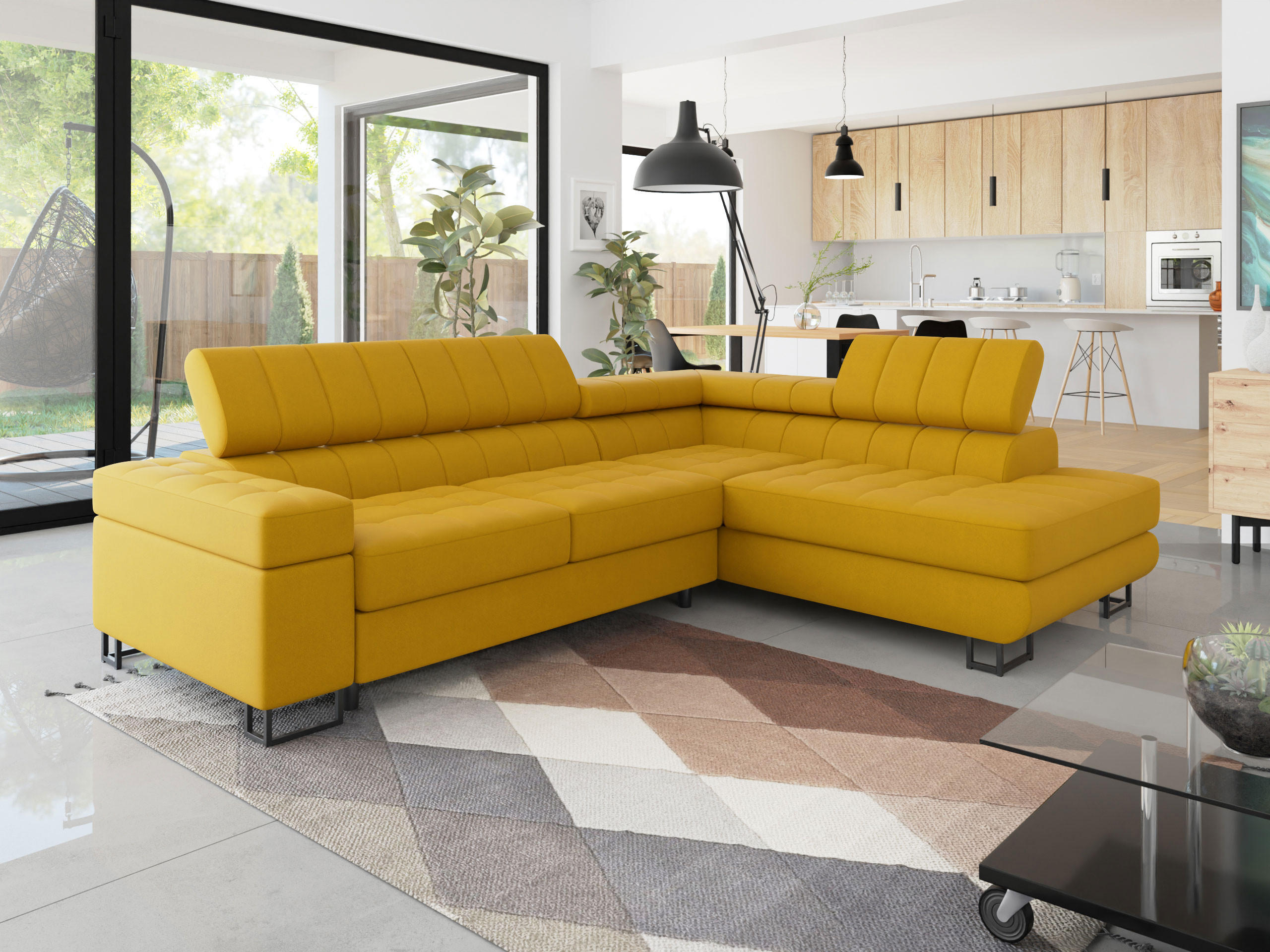 ECKSOFA Laris Premium, Seite: Rechts - Gelb/Schwarz, Holz/Textil (271/203cm) - MIRJAN24