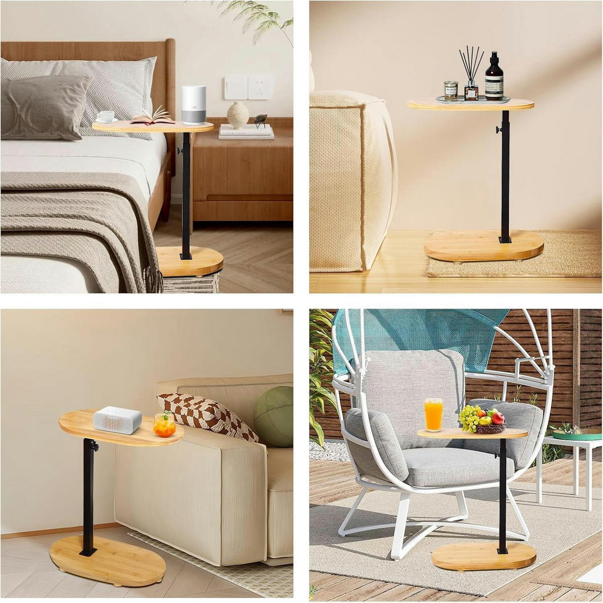 BEISTELLTISCH C Form Höhenverstellbar Bambusholz und Metall - Braun, Naturmaterialien (24/41/9cm)