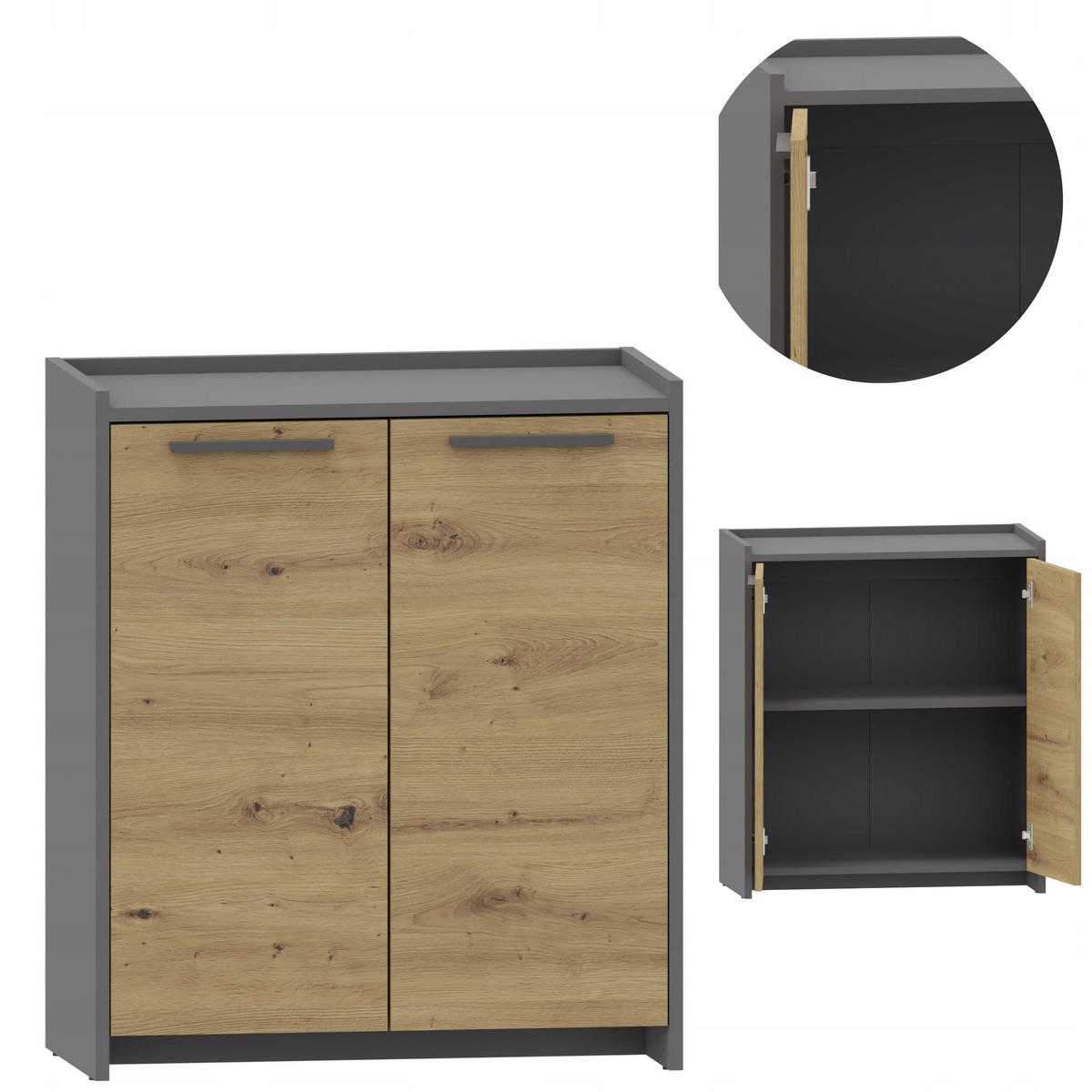 KOMMODE ALTIVO COM 70 2D Anthrazit-Artisan Eiche 68,8/35,9/80,6 cm - Anthrazit/Eiche Artisan, Holzwerkstoff (68.8/80.6/35.9cm) - Matkam Möbel