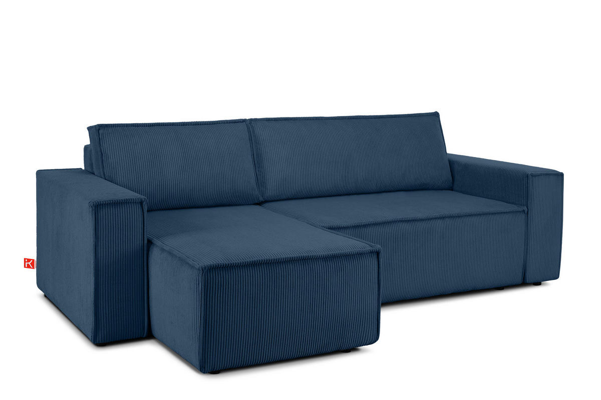 ECKSOFA-LINKS/RECHTS NAPI Schlaffunktion mit Cordbezug, blau - Blau/Schwarz, Textil (262/148cm) - KONSIMO®