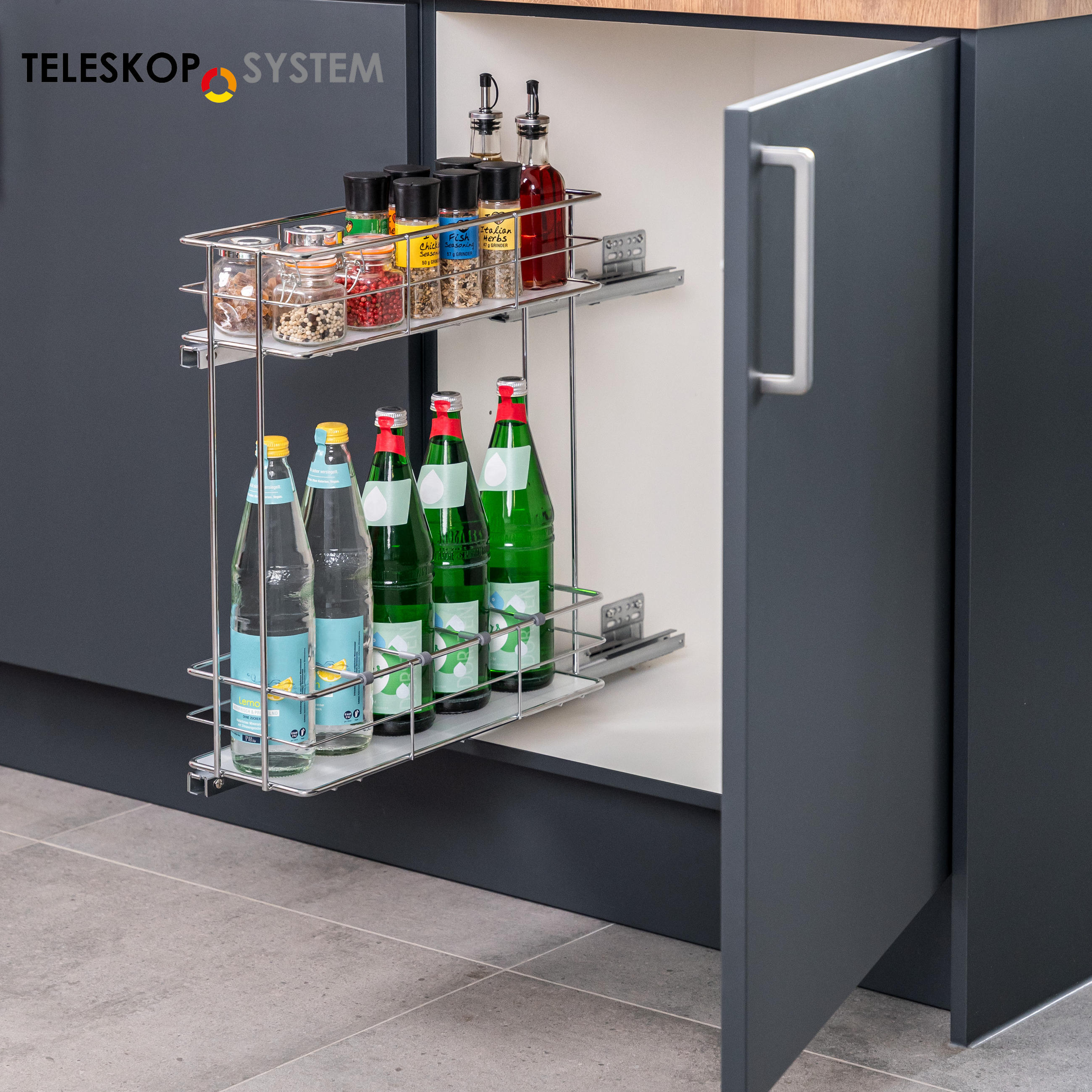 TELESKOP-SCHRANKAUSZUG, silber - Chromfarben, Metall (16/52/44cm) - bremermann