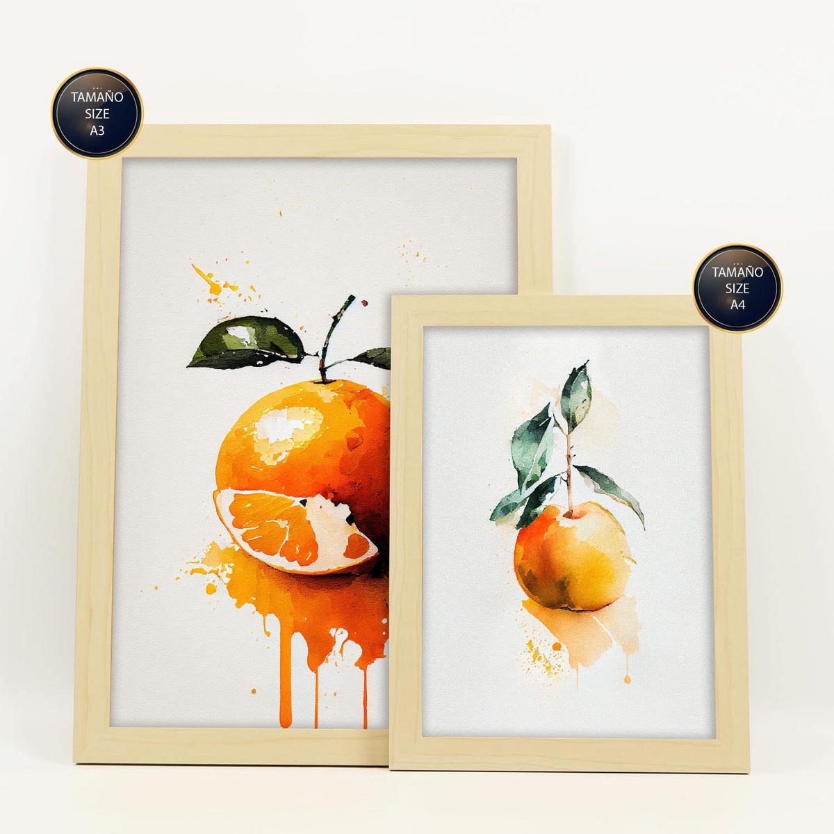 POSTER Set Mit 6 Zitrus Plakate Von Obst Gemüse & Gesunden Lebensmitteln Im Aquarell Kunst Auf Reinweißen Hintergründen A3 & A4 Rahmen Aus Hellem Holz - Beige, Papier (29/3cm) - Nacnic