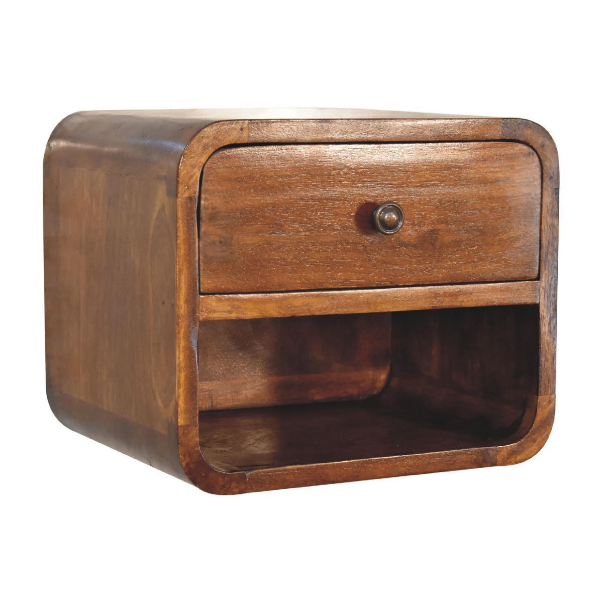 NACHTTISCH mit einer Schublade, wandmontierbar - Kastanienfarben/Messingfarben, Holz/Metall (30/25/25cm) - Artisan Furniture