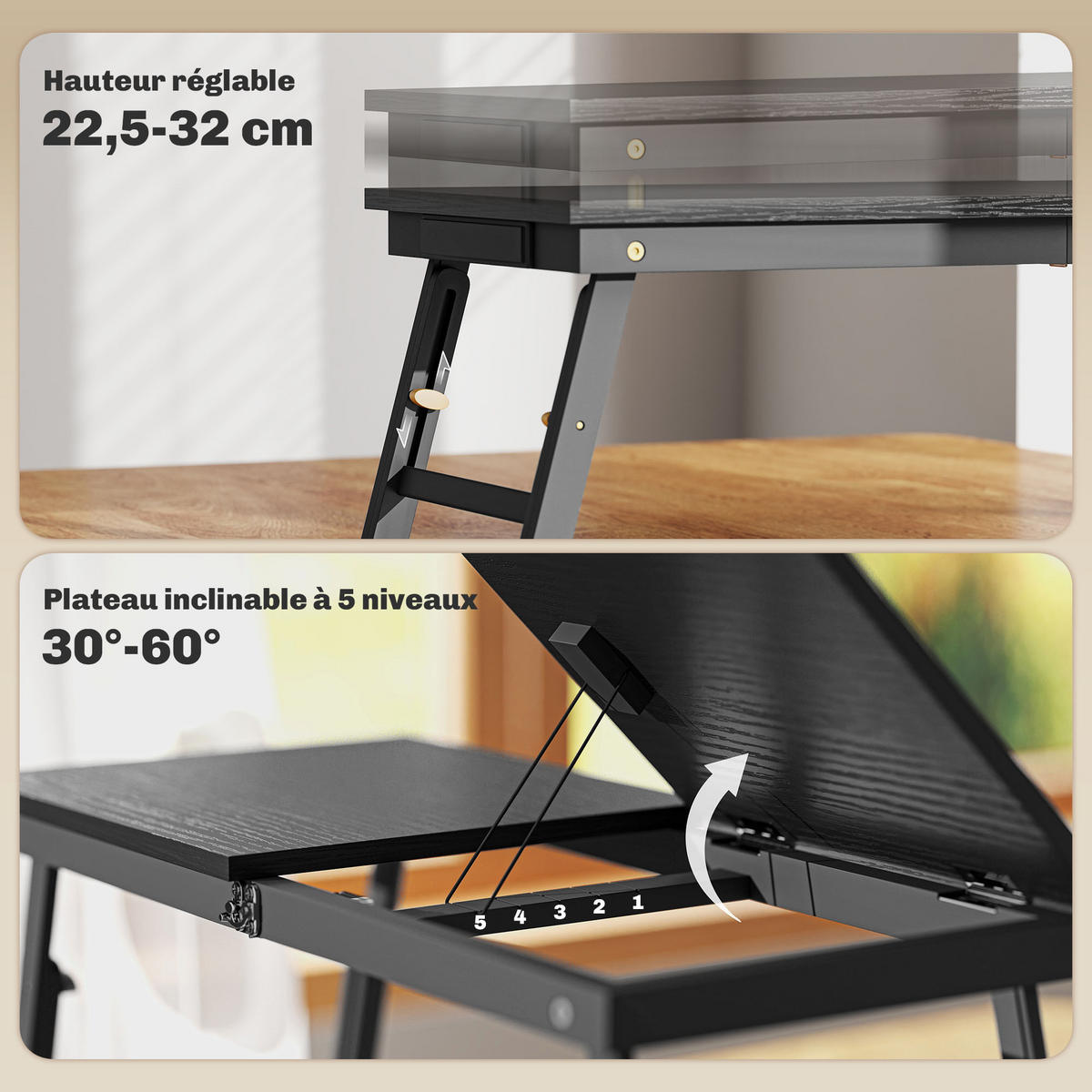 LAPTOPTISCH DE-16717 Schwarz - Schwarz, Metall (83.5/33/34cm) - ComfortXL