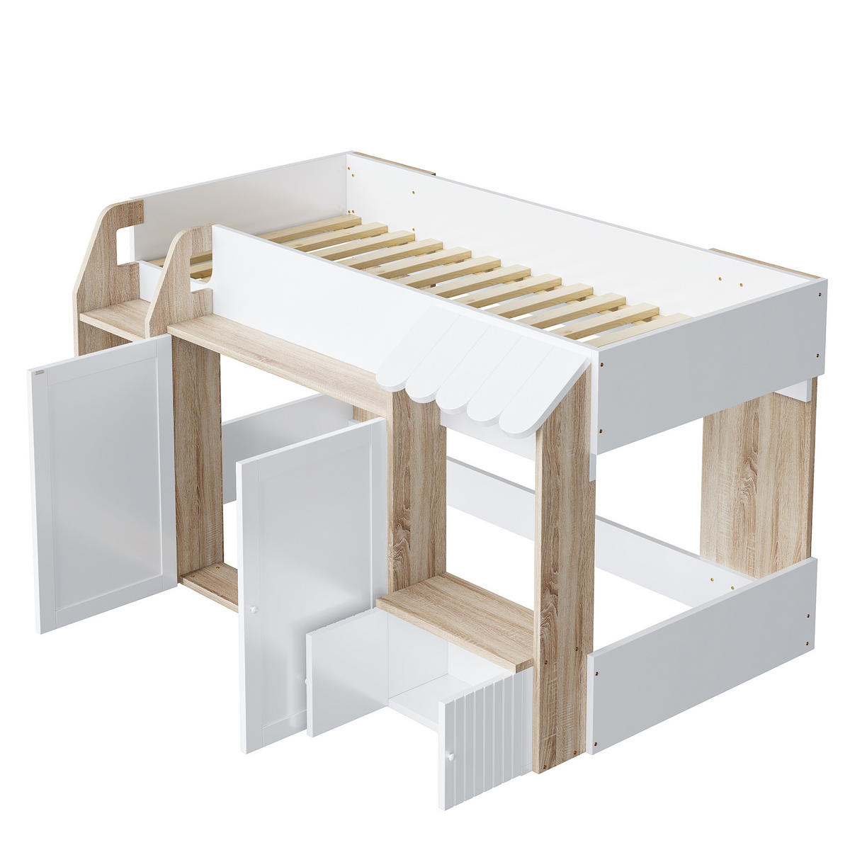 HOCHBETT 90/200 cm Weiß Massivholz mit offenem Stauraum und Kletterleiter - Weiß, Holzwerkstoff (90/200cm) - OKWISH