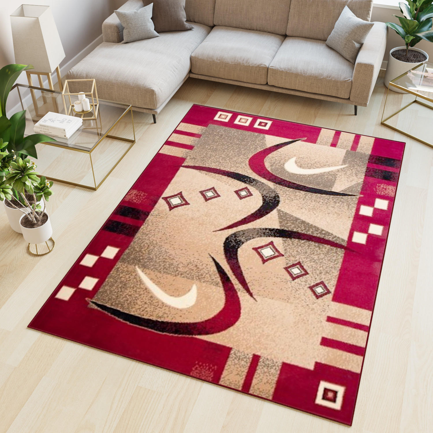 TEPPICH ATLAS Beige Rot 180/250 cm - Beige/Rot, Textil (180/250cm) - Tapiso
