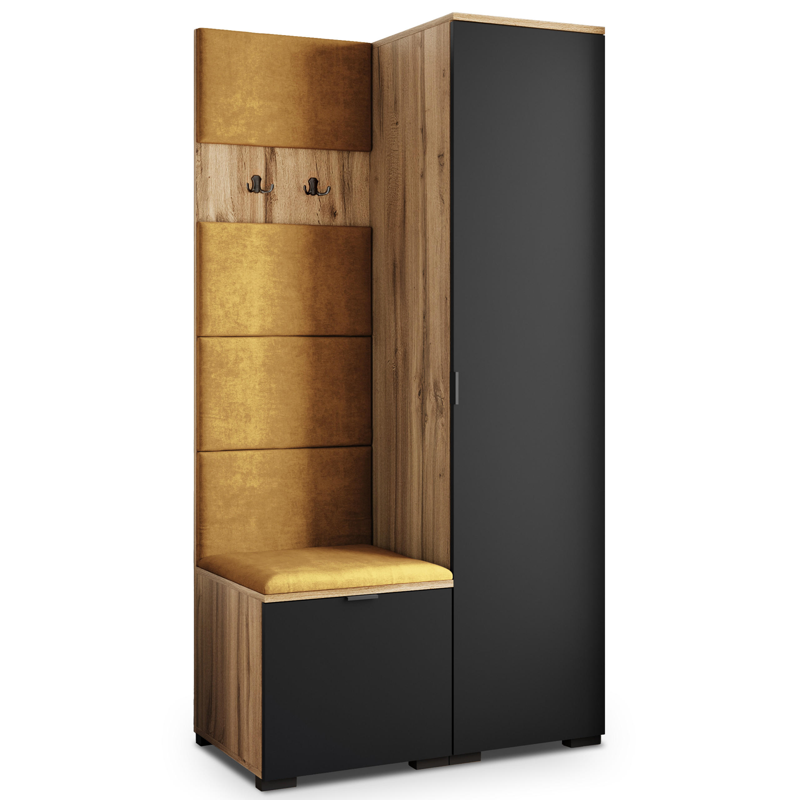 Masseno Garderobenschrank Eiche Wotan, Schwarz, Gelb 95x181x51 cm