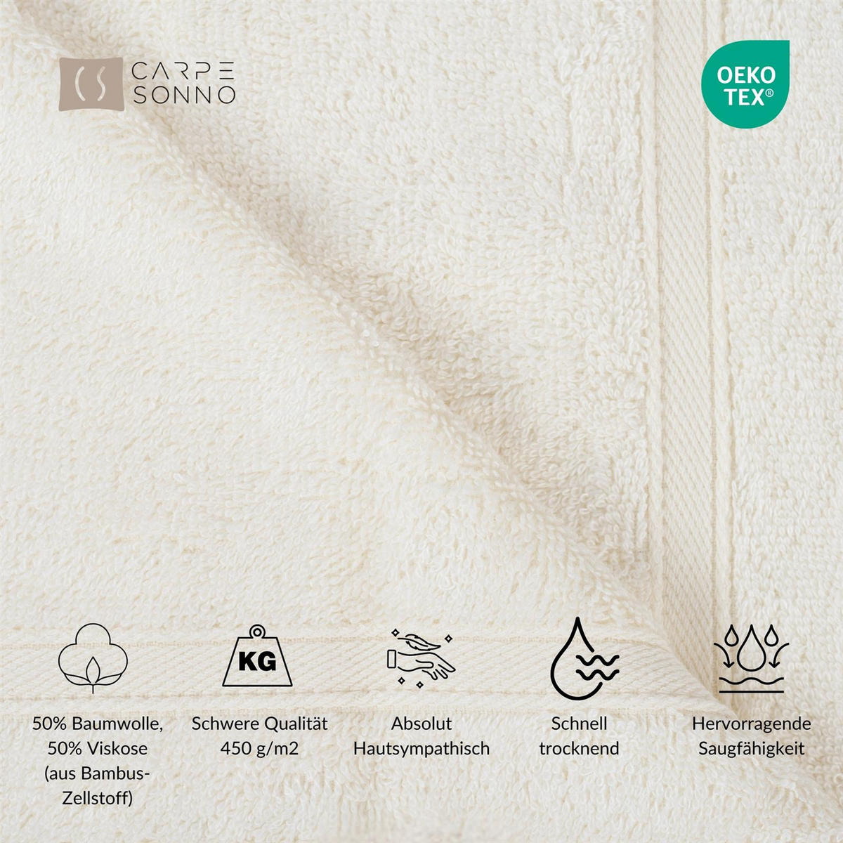 HANDTÜCHER 50x100 cm 450g/m2 im 4er Set, Handtuch Natur - Naturfarben, Textil (50/100cm) - Carpe Sonno
