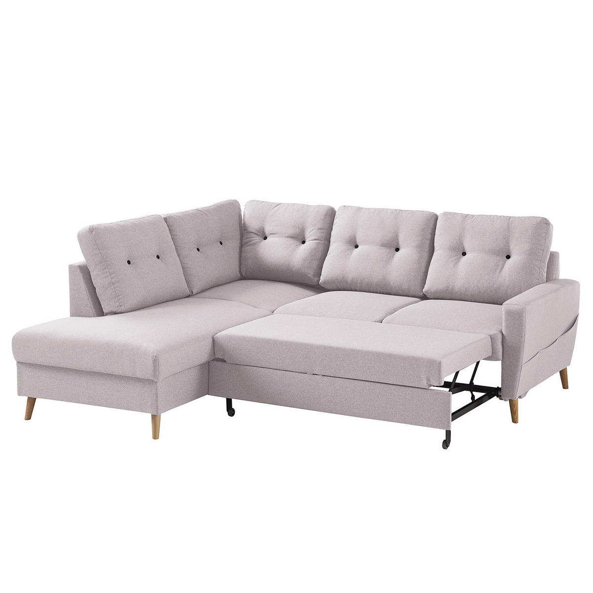 ECKSOFA mit Ottomane - Webstoff - Hellbraun/Hellrosa, Holz/Textil (230/200cm) - home24