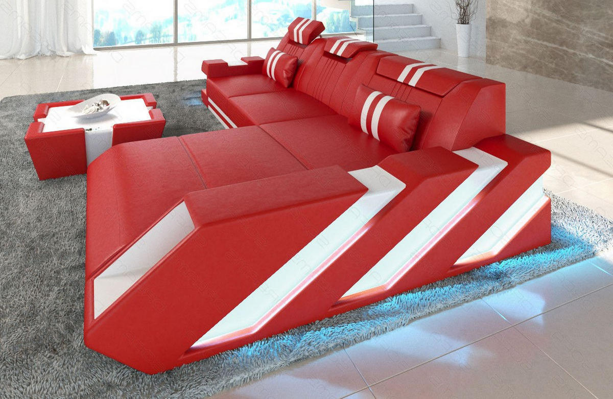 ECKSOFA Apollonia L - Rot, Leder (190/295cm) - Sofa Dreams