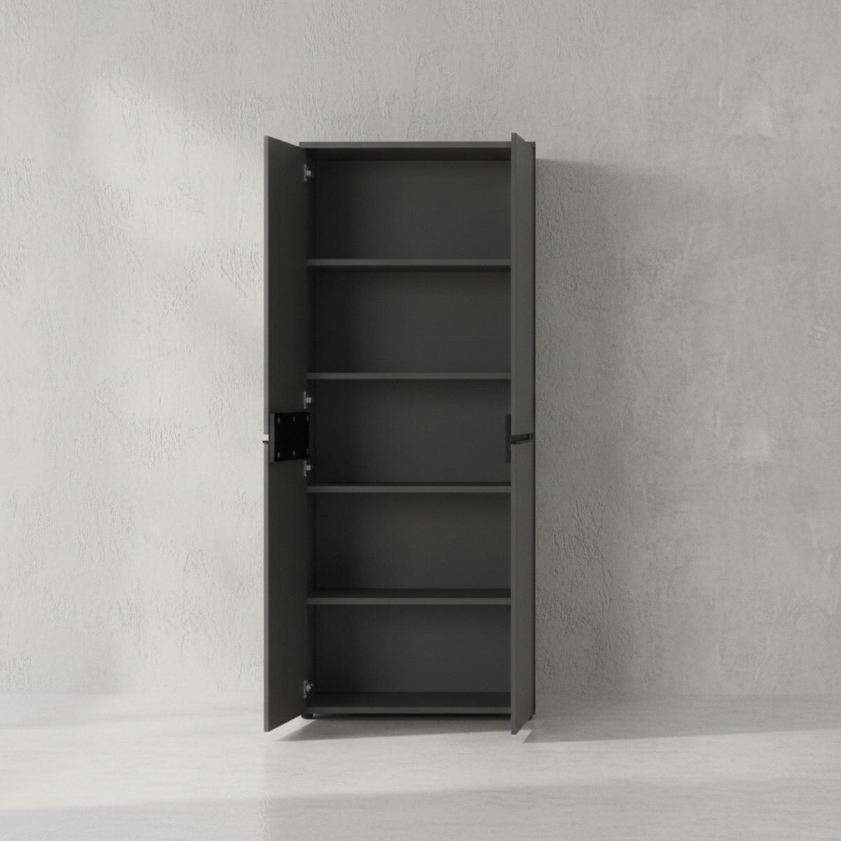 AKTENSCHRANK STUTTGART, 197 cm hoch, 5 Ordnerhöhen, Soft-Close Graphit - Schwarz, Holzwerkstoff (81/197/40cm) - KADIMA DESIGN