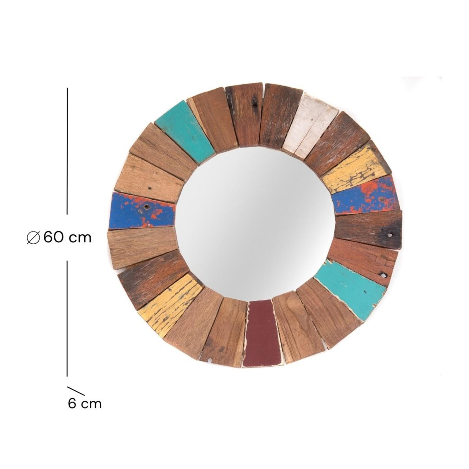 WANDSPIEGEL Poppy Recyclingholz massiv, rund bunt - Multicolor, Holz (50/50/3cm) - DESIGN DELIGHTS