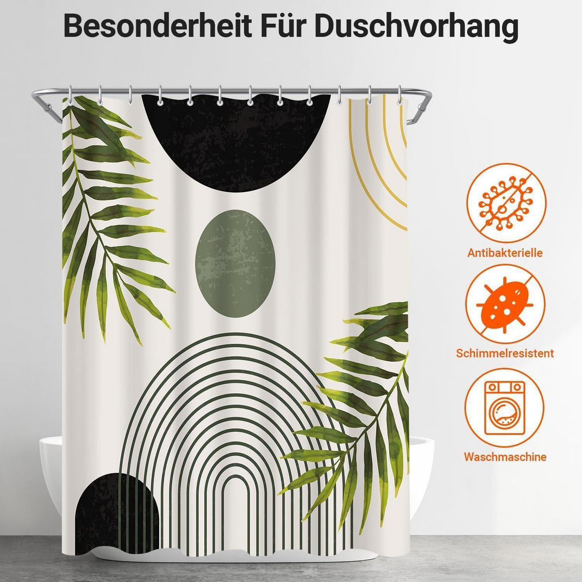 DUSCHVORHANG Schwarz Blätter Linie 180 x 160 cm - Multicolor, Textil (180/160cm)