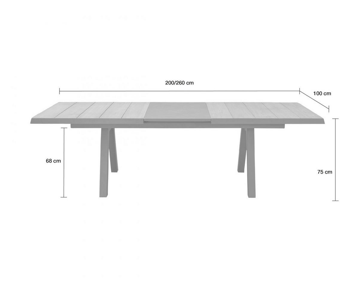 GARTENTISCH Texas 200/260x100x75cm, Teakholz, Anthrazit - Anthrazit, Holz (100/260/75cm) - dasmöbelwerk