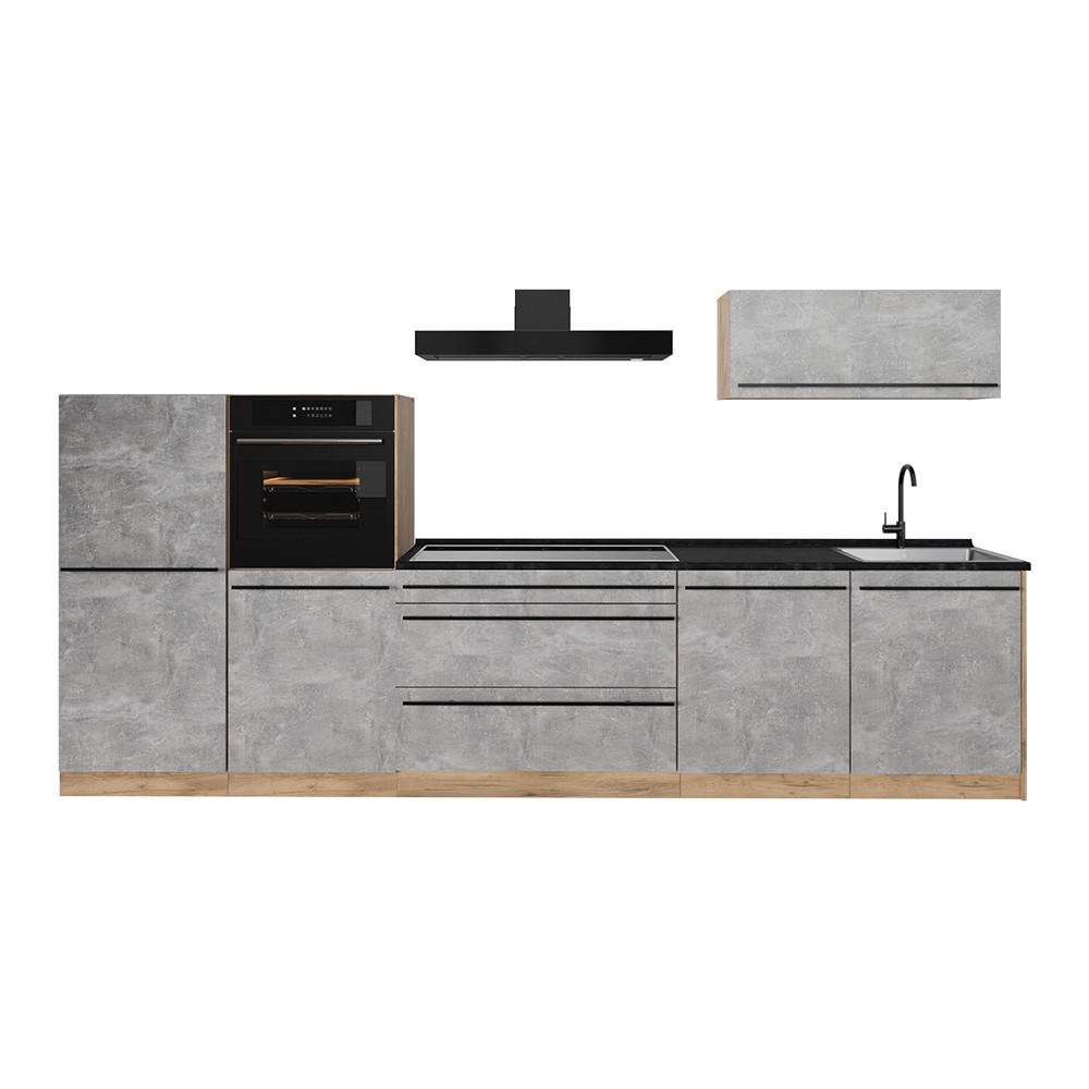 Vicco Küchenzeile Grau, Honigeiche 340x143x46 cm