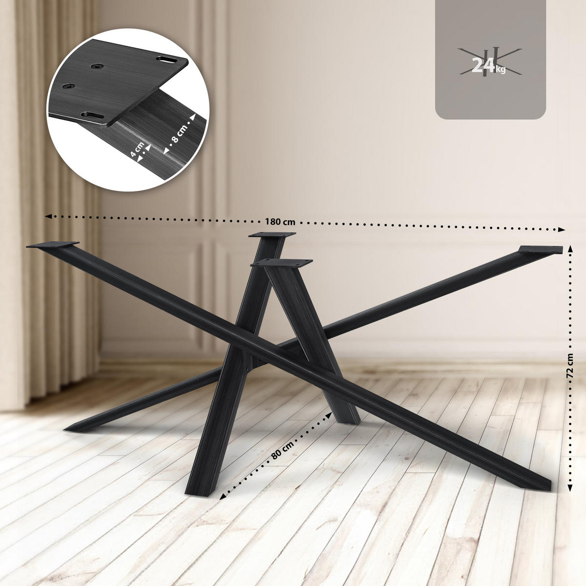 TISCHBEIN eckig 120/60/72 cm Metall Antik Schwarz - Schwarz, Metall (120/72/60cm) - CLP