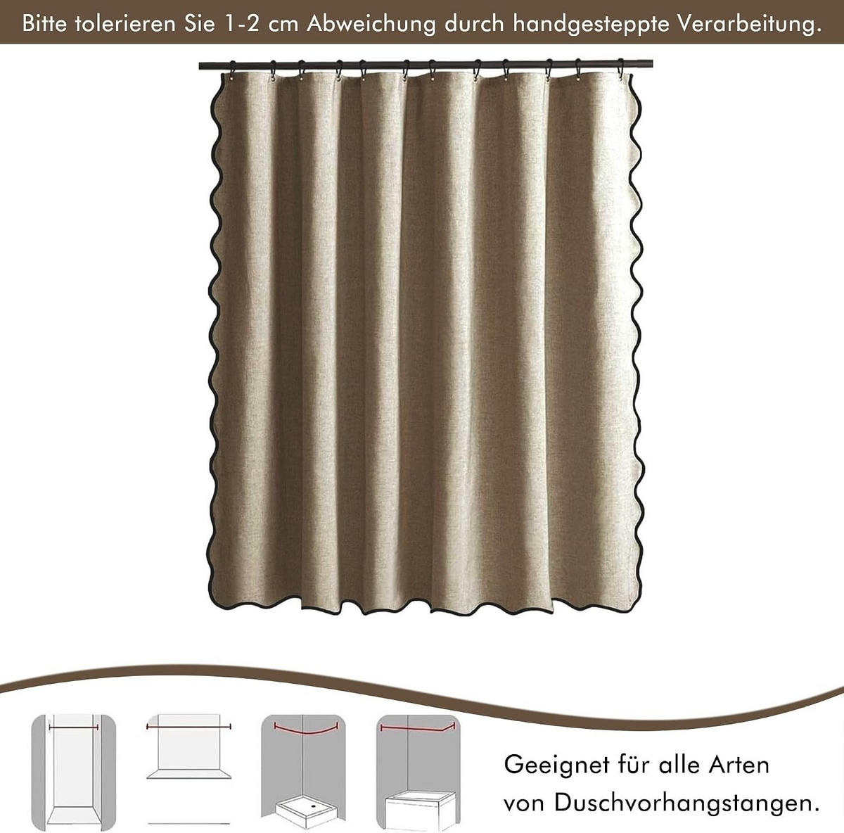 DUSCHVORHANG, kaffeefarben, Struktur in Leinenoptik, 180 x 200 cm - Braun, Textil (200/180cm)