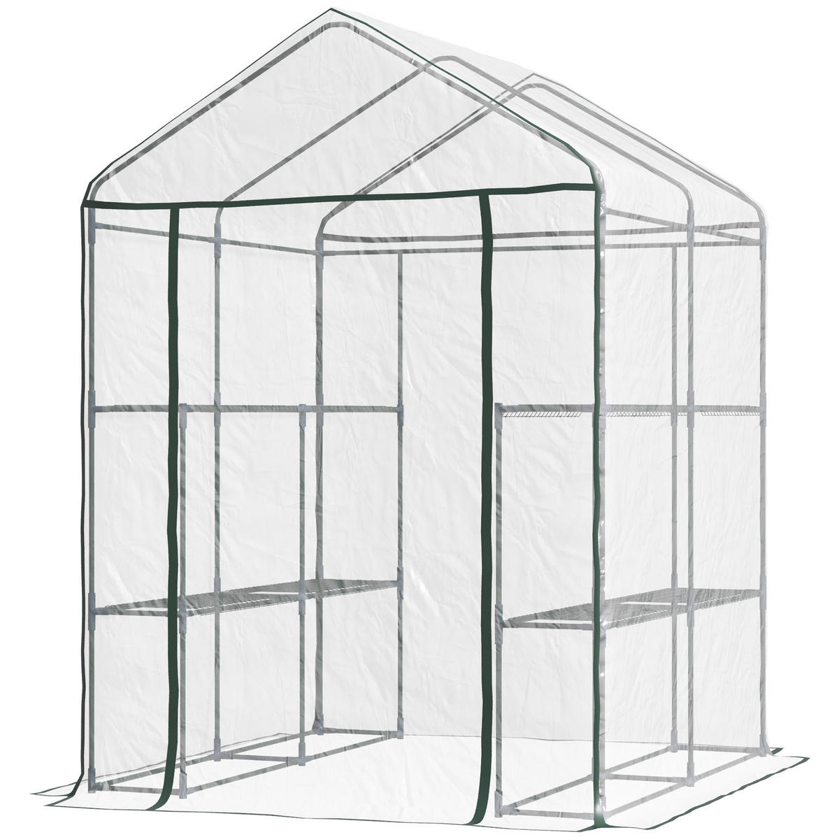 GEWÄCHSHAUS DE-11886 mit 3 Etagen & Tür Grün - Transparent, Metall (143/195/143cm) - ComfortXL