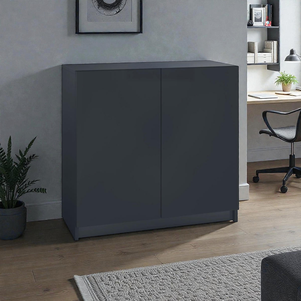KOMMODE Elona, Büroschrank mit Soft-Close & Push-to-Open, Aktenschrank, Home Office & Büro, Schwarz matt (82 x 78 x 37 cm) - Schwarz, Holzwerkstoff (82/78/37cm) - InnoFurn