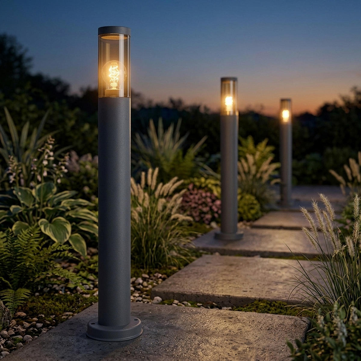 STEHLEUCHTE Edelstahl Anthrazit Außen 3er Set - Anthrazit, Metall (7.6/7.6/80cm) - Globo Lighting