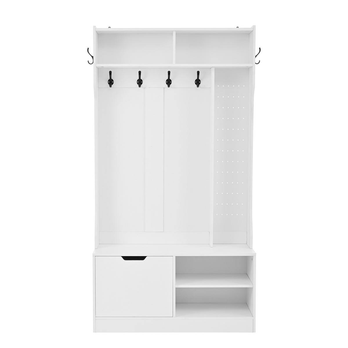 GARDEROBENSET Flurgarderobe mit Sitzbank 6 Haken Weiß 100x40x185.5cm - Weiß, Holzwerkstoff (185.4/40/100cm) - FLIEKS