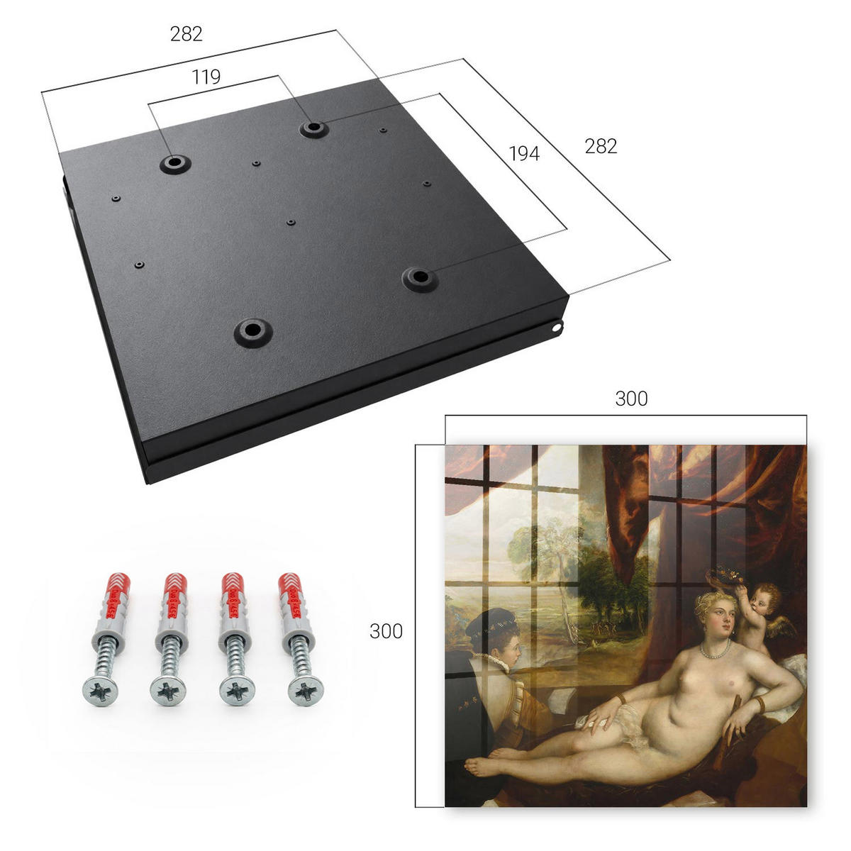 SCHLÜSSELBOX Schwarz 30x30 cm- Türöffnung nach rechts - Tizian: Venus und der Lautenspieler - Braun, Metall (30/30/5cm) - TULUP