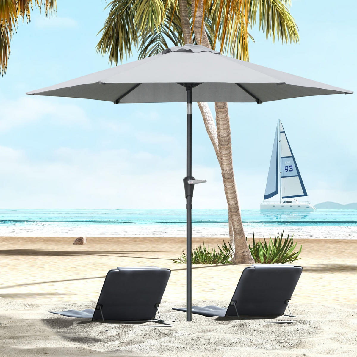 SONNENSCHIRM DE-11369 neigbar, hexagonal, mit Kurbel Grau - Grau, Metall (230/230cm) - ComfortXL