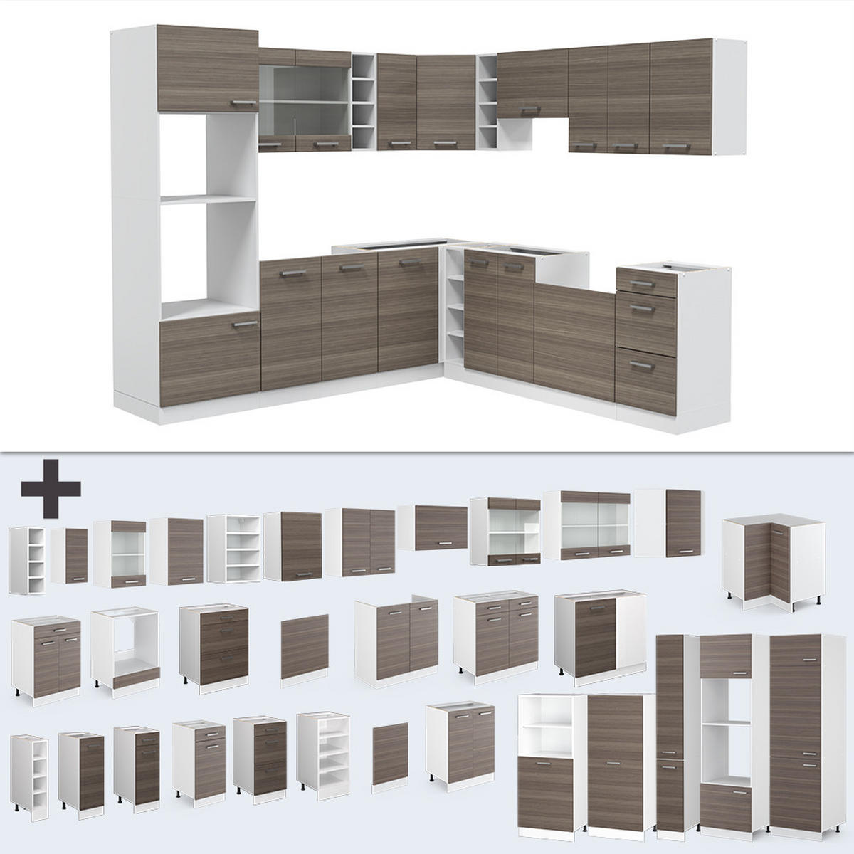 ECKKÜCHE R-Line Edelgrau/Weiß 237 x 247 cm, AP Eiche - Braun/Weiß, Holzwerkstoff (247/81.6/60cm) - Vicco