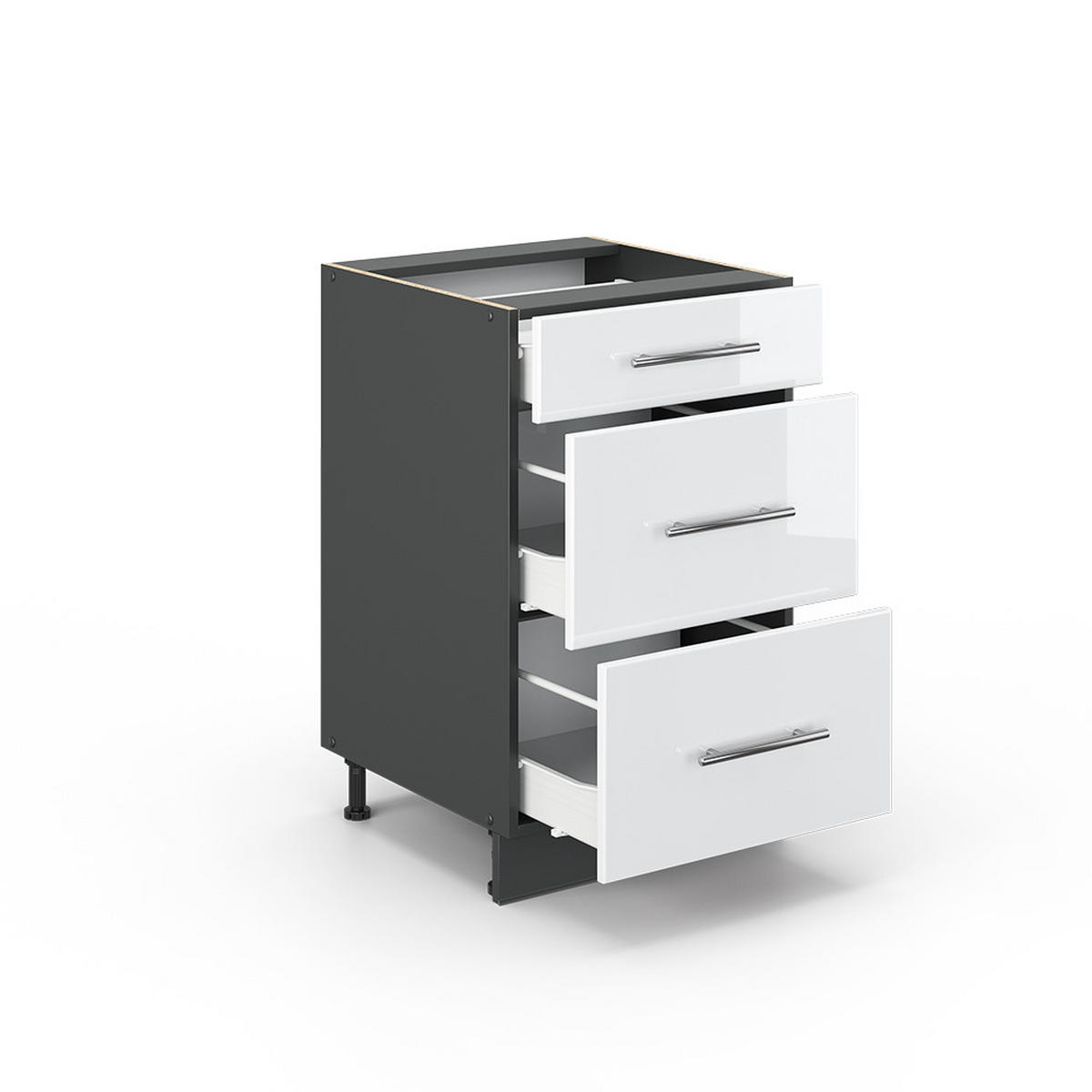 SCHUBLADENSCHRANK Fame-Line Weiß Hochglanz 50 cm ohne AP - Weiß Hochglanz/Anthrazit, Holzwerkstoff (50/82/51.6cm) - Vicco