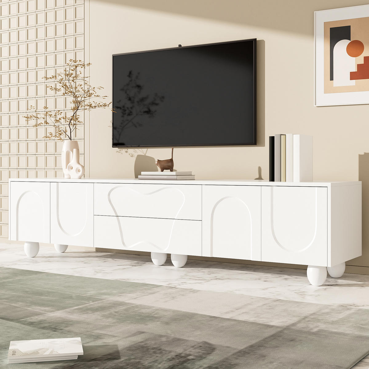 TV-SCHRANK Lowboard 180 cm weiß Holzbeine - Weiß, Holzwerkstoff (180/42/40cm) - Fortuna Lai