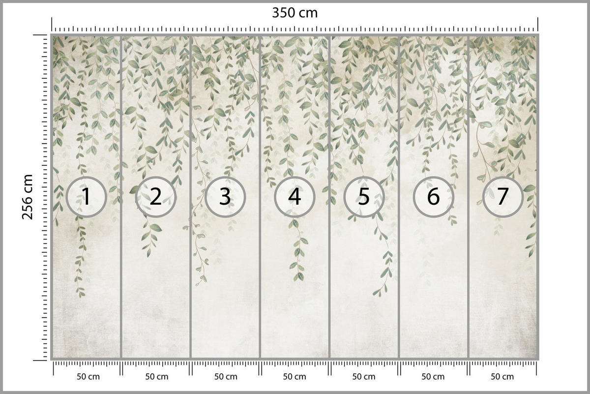 FOTOTAPETE für Wohnzimmer Blätter Pflanzen Natur 350x256 - Beige/Grün, Papier (350/256cm) - Muralo