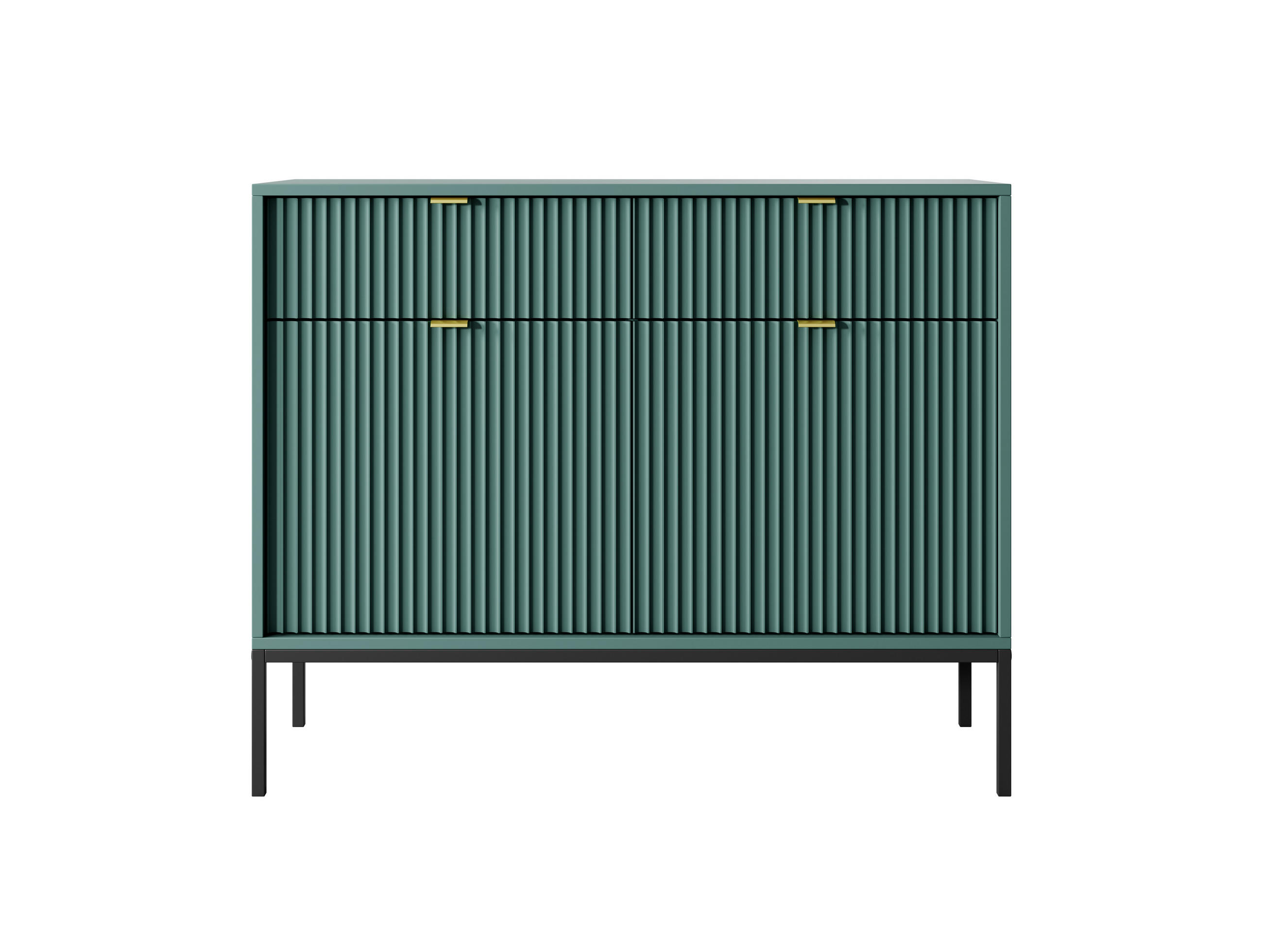 KOMMODE NOVA, Geriffelte Front, 2-Türen, 2-Schubladen 104x39x83 cm, Labrador - Türkis/Schwarz, Holzwerkstoff/Kunststoff (104/83/39cm) - DomoHome