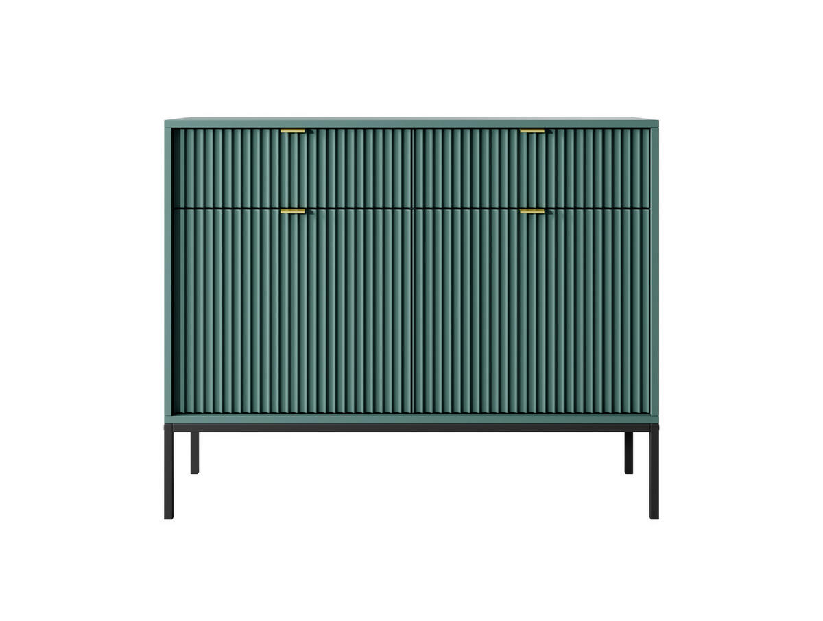 KOMMODE NOVA, Geriffelte Front, 2-Türen, 2-Schubladen 104x39x83 cm, Labrador - Türkis/Schwarz, Holzwerkstoff/Kunststoff (104/83/39cm) - DomoHome