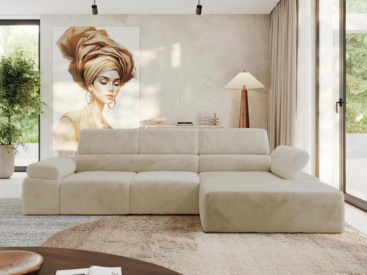 ECKSOFA RILASSO L Creme Plüsch - rechts - Creme/Schwarz, Kunststoff/Textil (174/296cm) - MKS