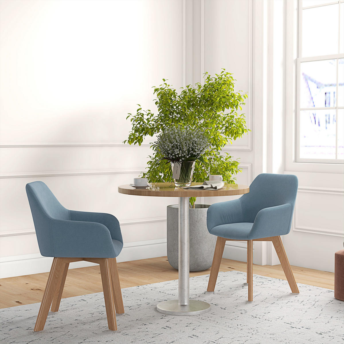 ESSZIMMERSTÜHLE 2er-Set DE-13333 Veloursbezug & Holzfüße Blau - Blau, Holz (57/80/54cm) - ComfortXL