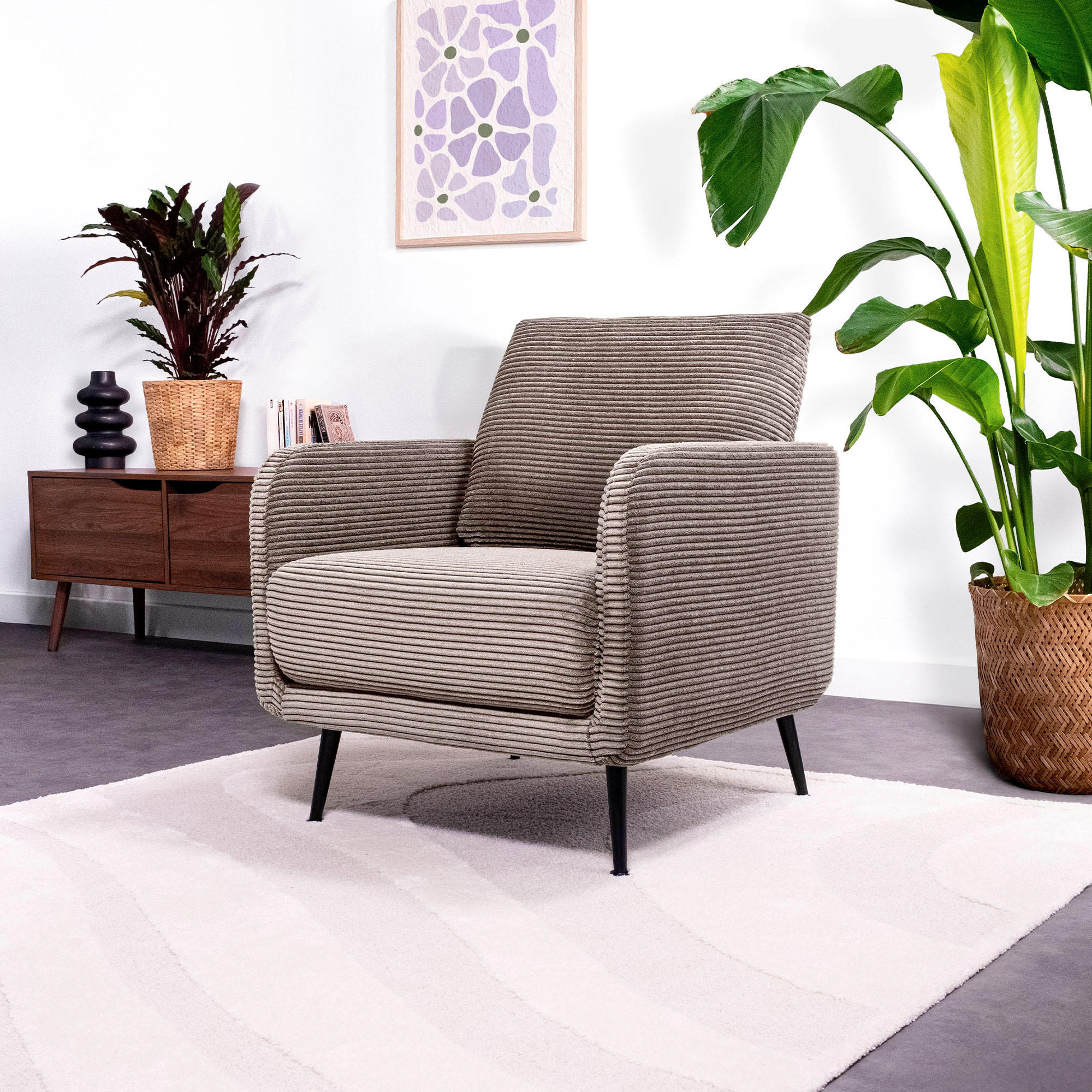DESIGNER-SESSEL Emma aus Cord in Taupe - Taupe/Schwarz, Holz/Holzwerkstoff (71/81/75cm) - Sicaan